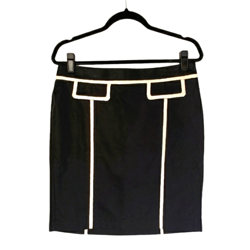 WILLI SMITH White Pocket Trim Black Career Skirt Size 8 (Medium)